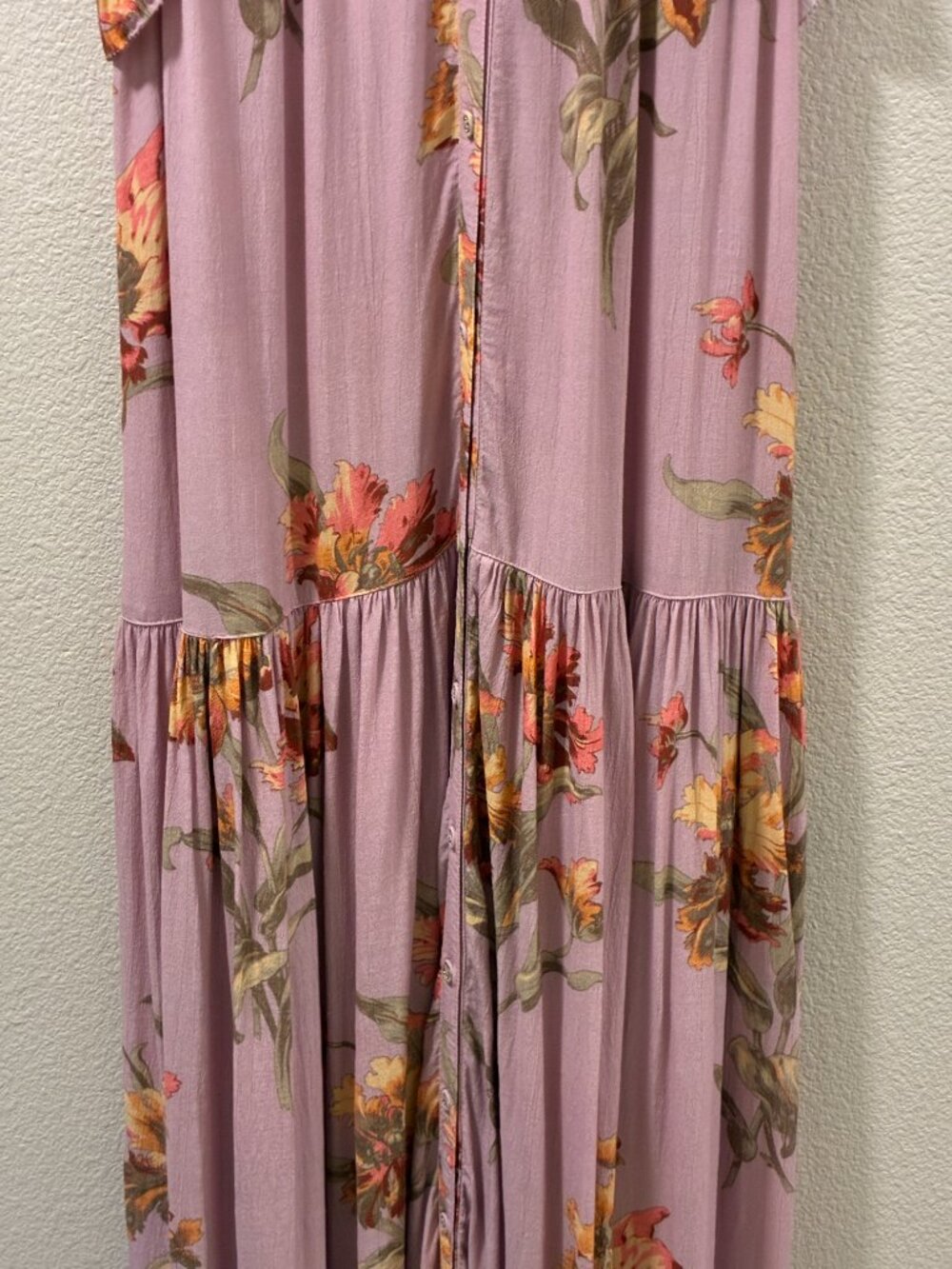 SUNDANCE Tierra Lavender/Yellow Floral Flutter Sleeve Tiered Maxi Dress Women XL - Picture 4 of 13